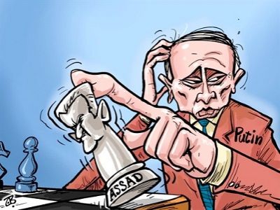 Путин, ход Асадом (карикатура). Фото: truthdig.com