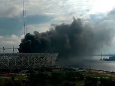 Пожар на стадионе ЧМ-2018 в Волгограде. Фото: tvzvezda.ru