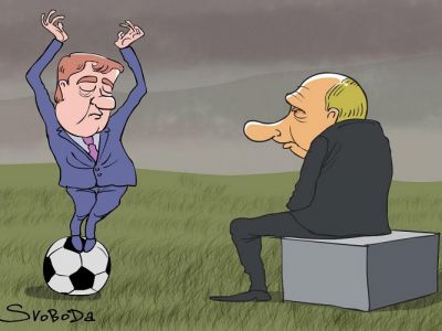 Путин и "девочка на шаре". Карикатура С.Елкина: svoboda.org